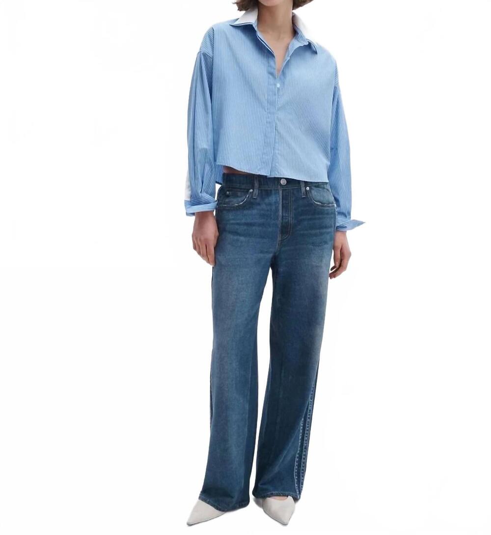 NEW RAG & BONE marin striped combo shirt in blue stripe